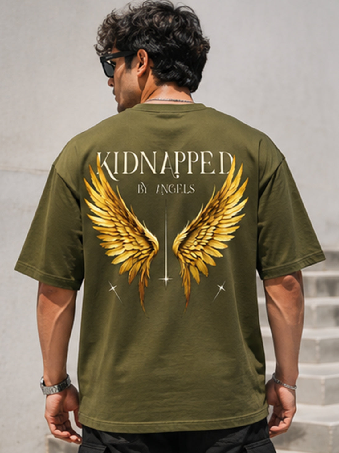 Men's Oversized Drop Shoulder T-Shirt | Cotton Fabirc Relaxed Fit Round Neck Streetwear Tee (Olive)