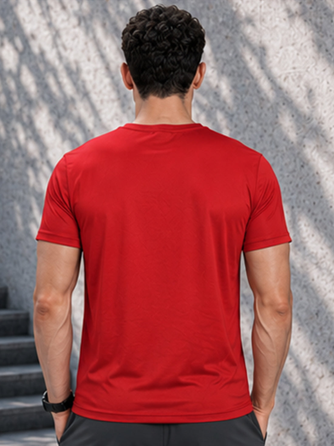 Men's Quick Dry Sports T-Shirt | Printed Gym Workout Running Training Activewear Tee (Red)