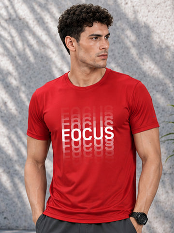 Men's Quick Dry Sports T-Shirt | Printed Gym Workout Running Training Activewear Tee (Red)