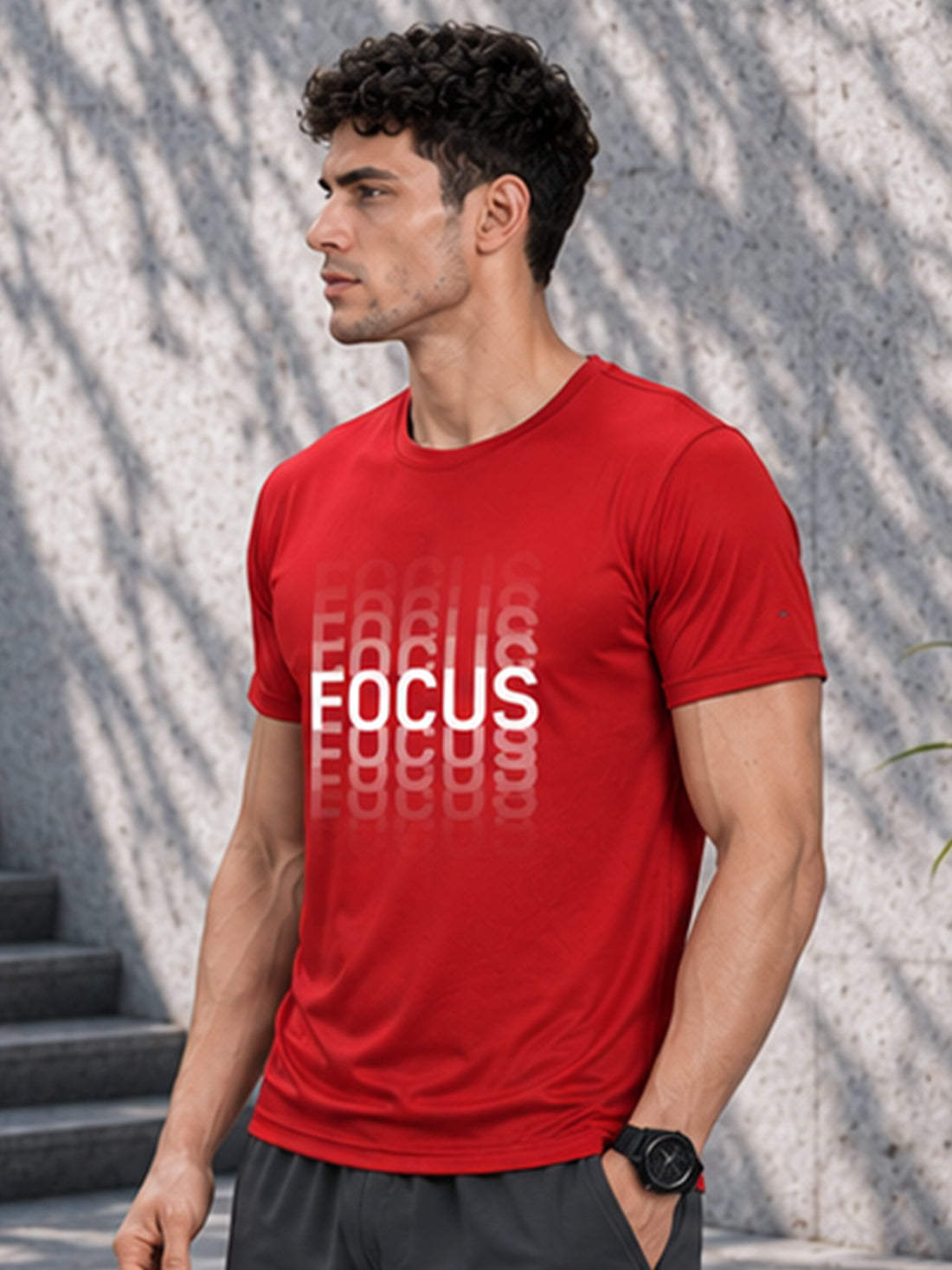 Men's Quick Dry Sports T-Shirt | Printed Gym Workout Running Training Activewear Tee (Red)