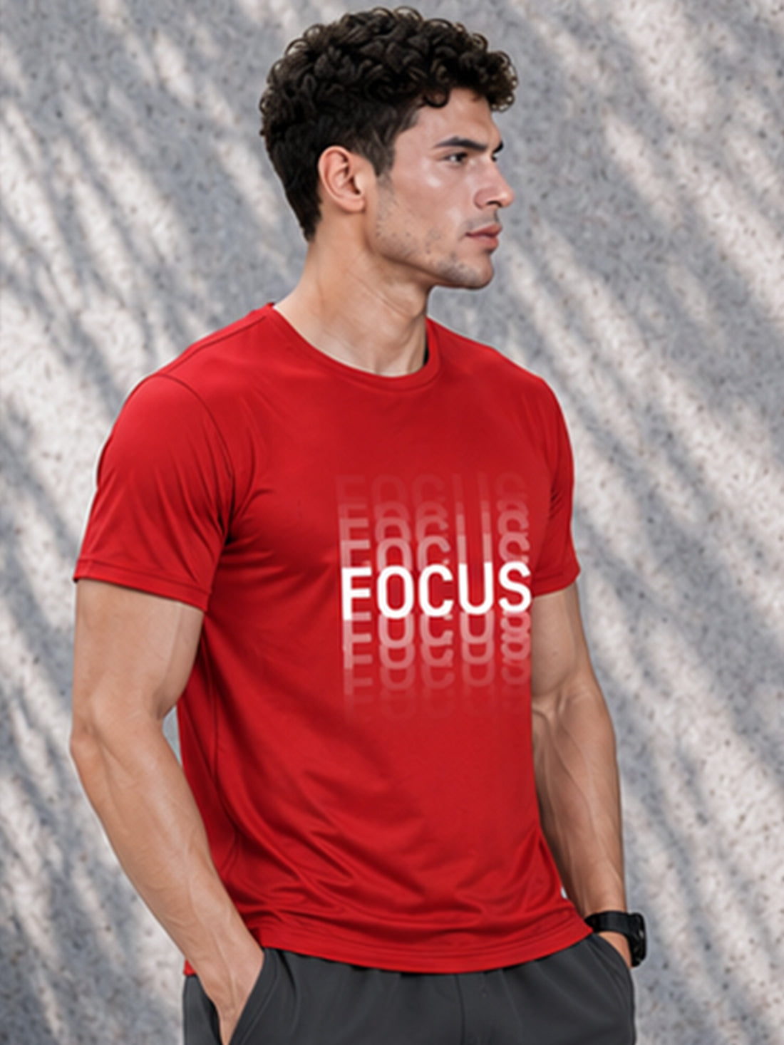 Men's Quick Dry Sports T-Shirt | Printed Gym Workout Running Training Activewear Tee (Red)