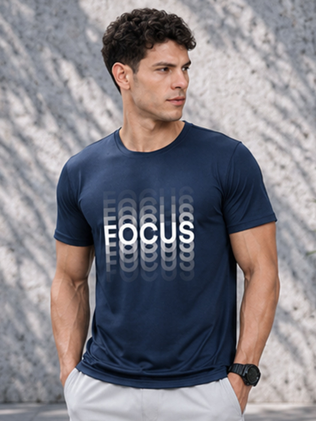 Men's Quick Dry Sports T-Shirt | Printed Gym Workout Running Training Activewear Tee (Blue)