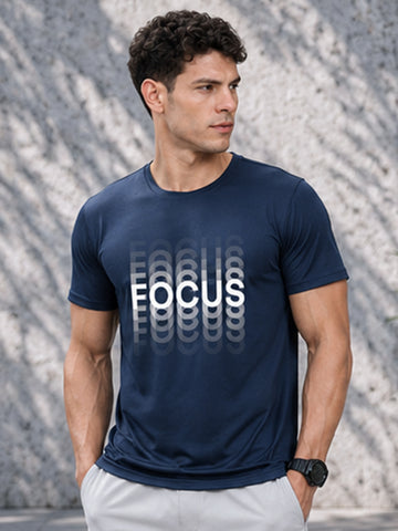 Men's Quick Dry Sports T-Shirt | Printed Gym Workout Running Training Activewear Tee (Blue)