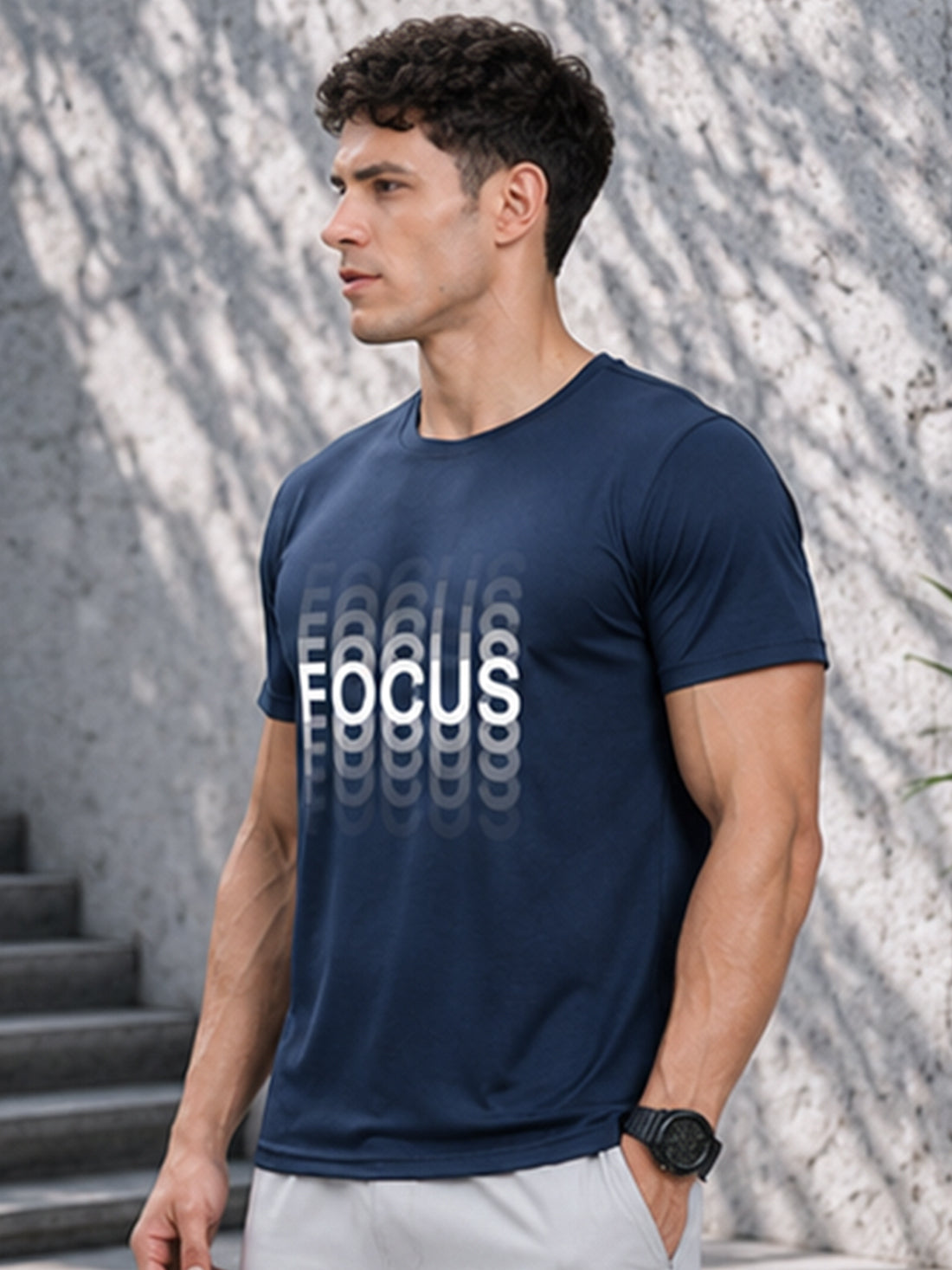 Men's Quick Dry Sports T-Shirt | Printed Gym Workout Running Training Activewear Tee (Blue)