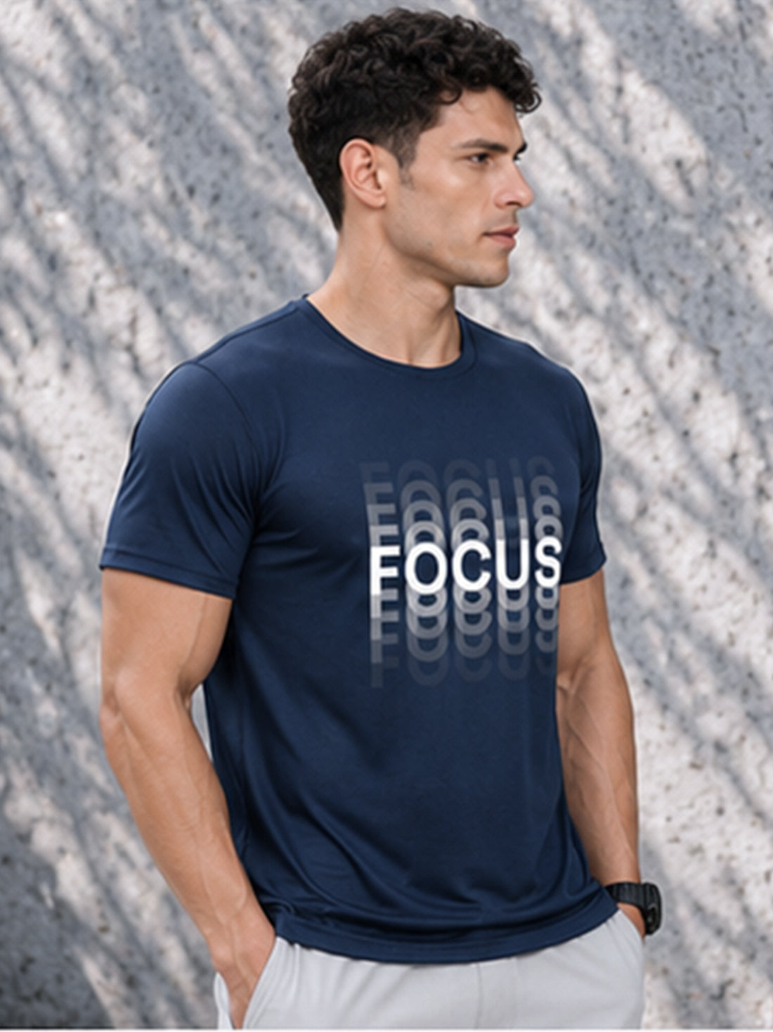 Men's Quick Dry Sports T-Shirt | Printed Gym Workout Running Training Activewear Tee (Blue)