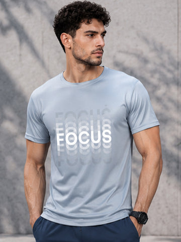 Men's Quick Dry Sports T-Shirt | Printed Gym Workout Running Training Activewear Tee (Silver)