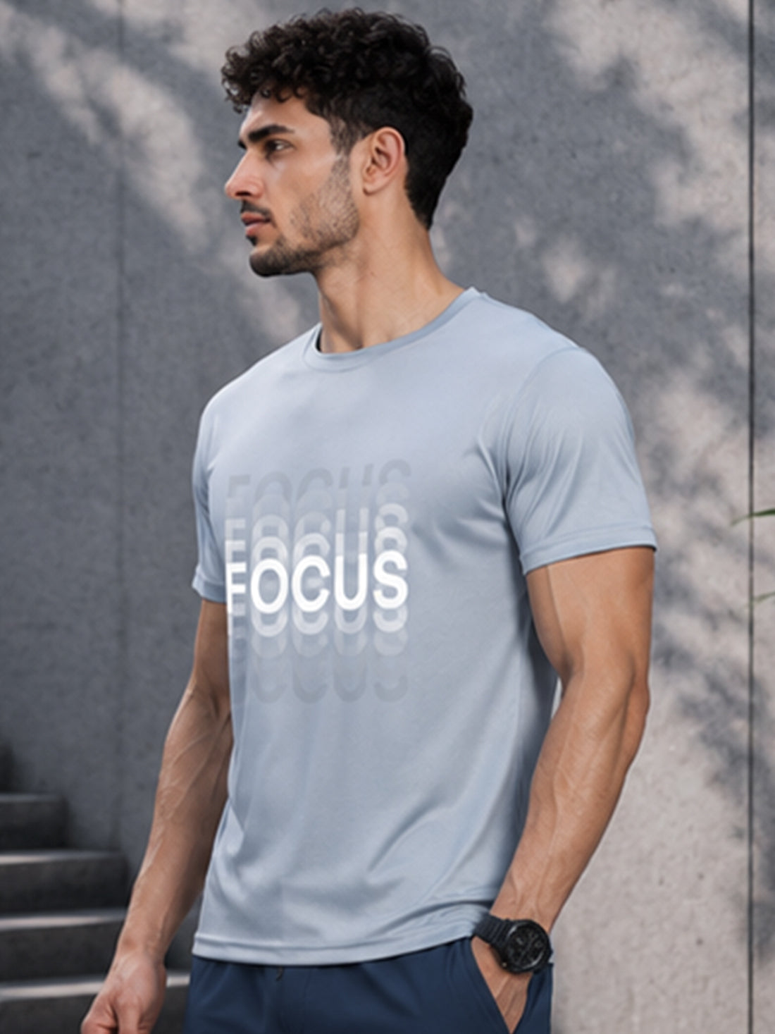 Men's Quick Dry Sports T-Shirt | Printed Gym Workout Running Training Activewear Tee (Silver)