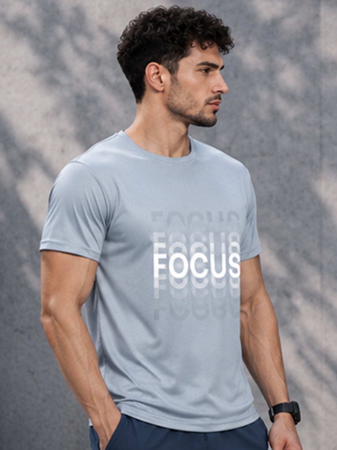 Men's Quick Dry Sports T-Shirt | Printed Gym Workout Running Training Activewear Tee (Silver)