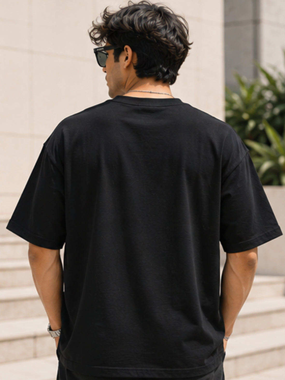 Men's Oversized T-Shirt | Pure Cotton Relaxed Fit Round Neck Streetwear Tee (Black)