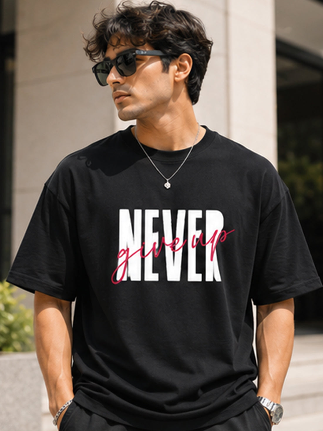 Men's Oversized T-Shirt | Pure Cotton Relaxed Fit Round Neck Streetwear Tee (Black)
