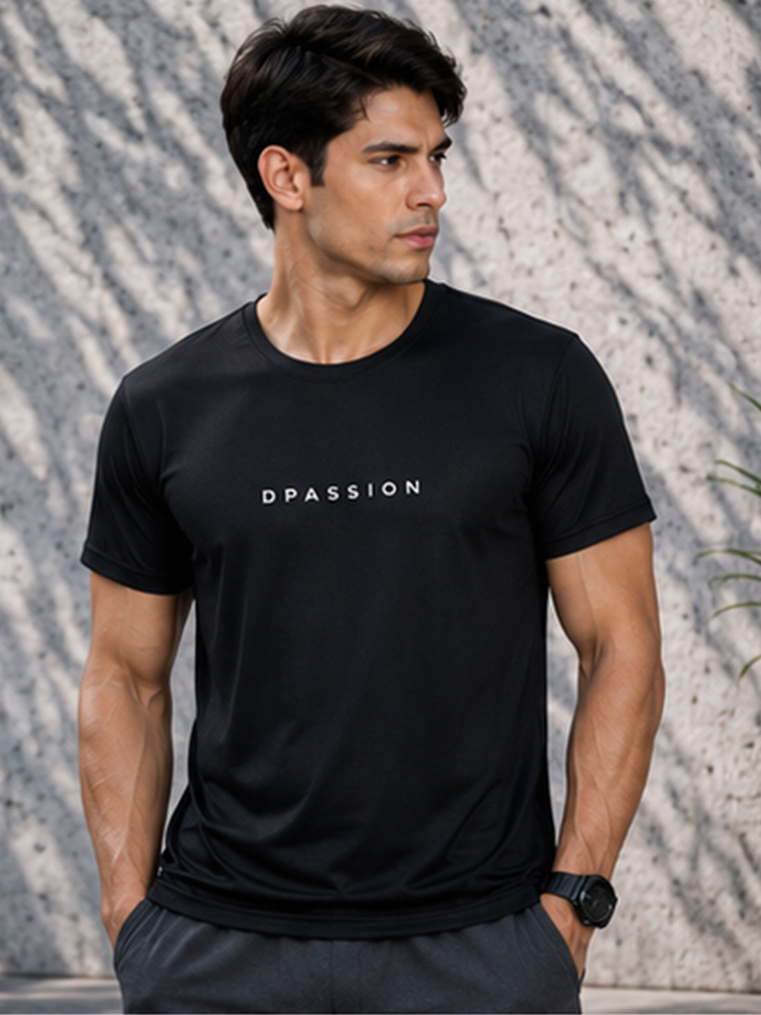Men's Quick Dry Sports T-Shirt | Printed Gym Workout Running Training Activewear Tee (Black)