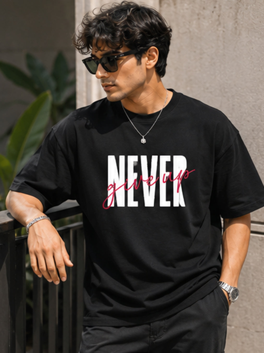 Men's Oversized T-Shirt | Pure Cotton Relaxed Fit Round Neck Streetwear Tee (Black)
