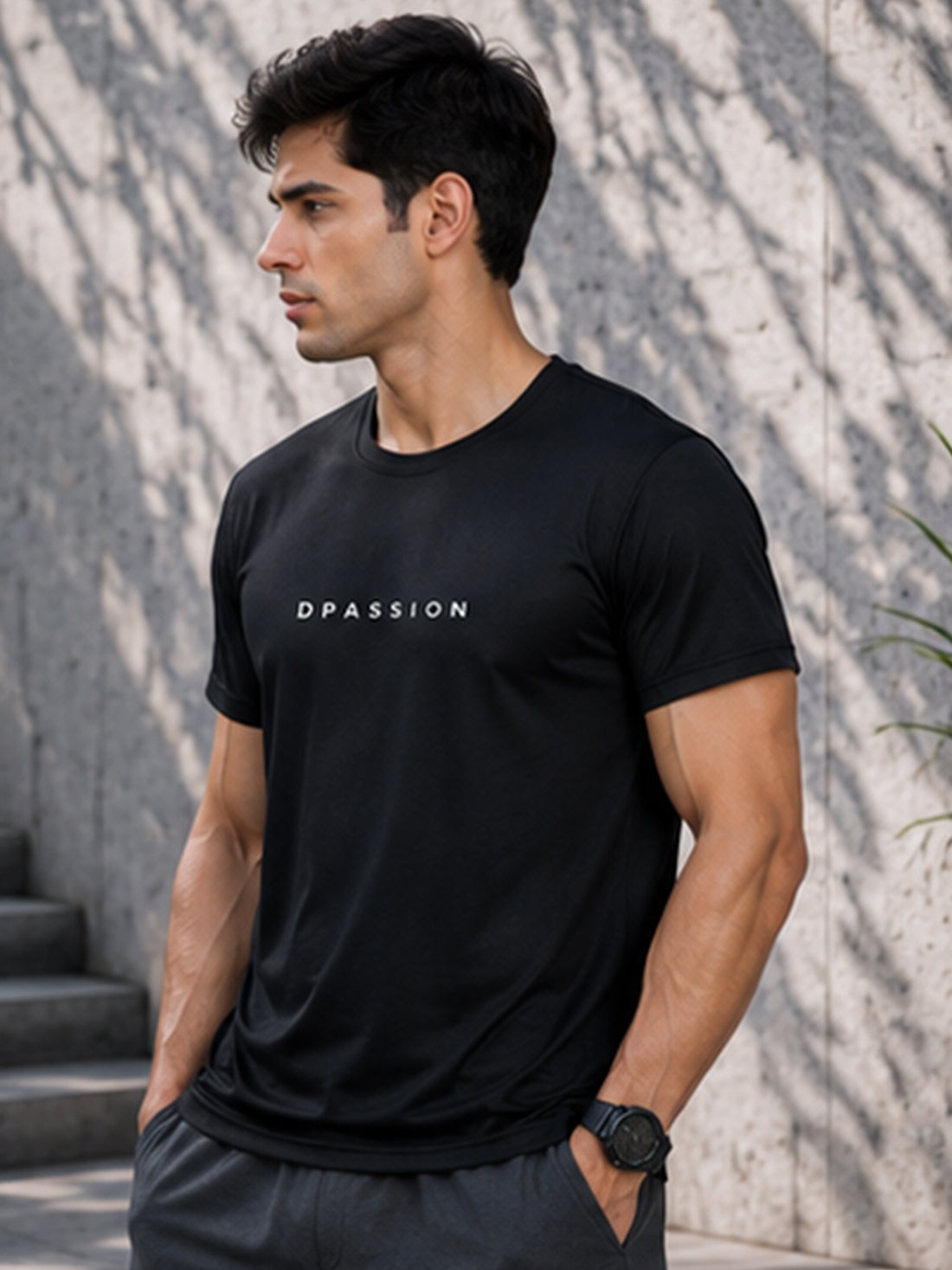 Men's Quick Dry Sports T-Shirt | Printed Gym Workout Running Training Activewear Tee (Black)