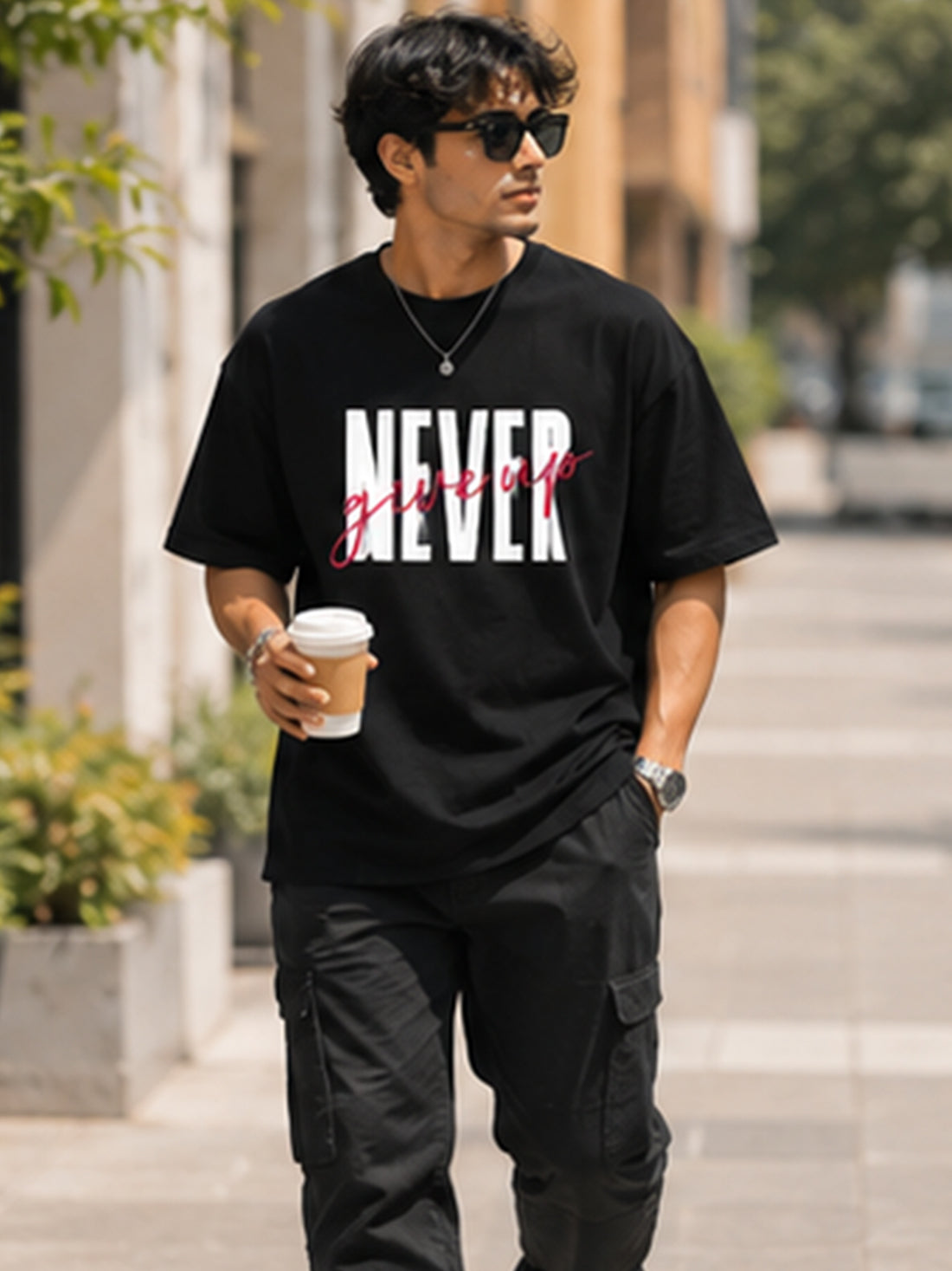 Men's Oversized T-Shirt | Pure Cotton Relaxed Fit Round Neck Streetwear Tee (Black)