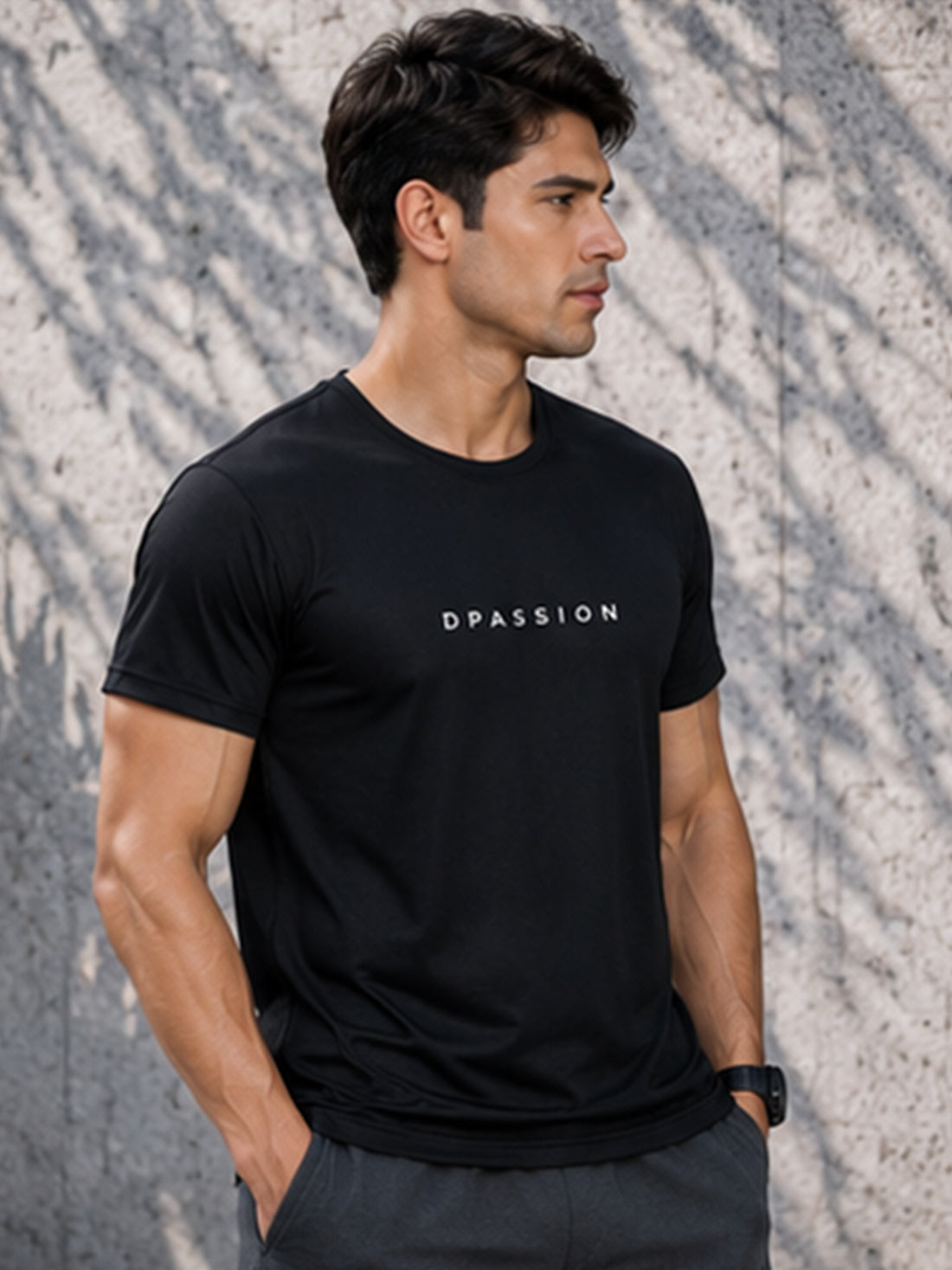 Men's Quick Dry Sports T-Shirt | Printed Gym Workout Running Training Activewear Tee (Black)