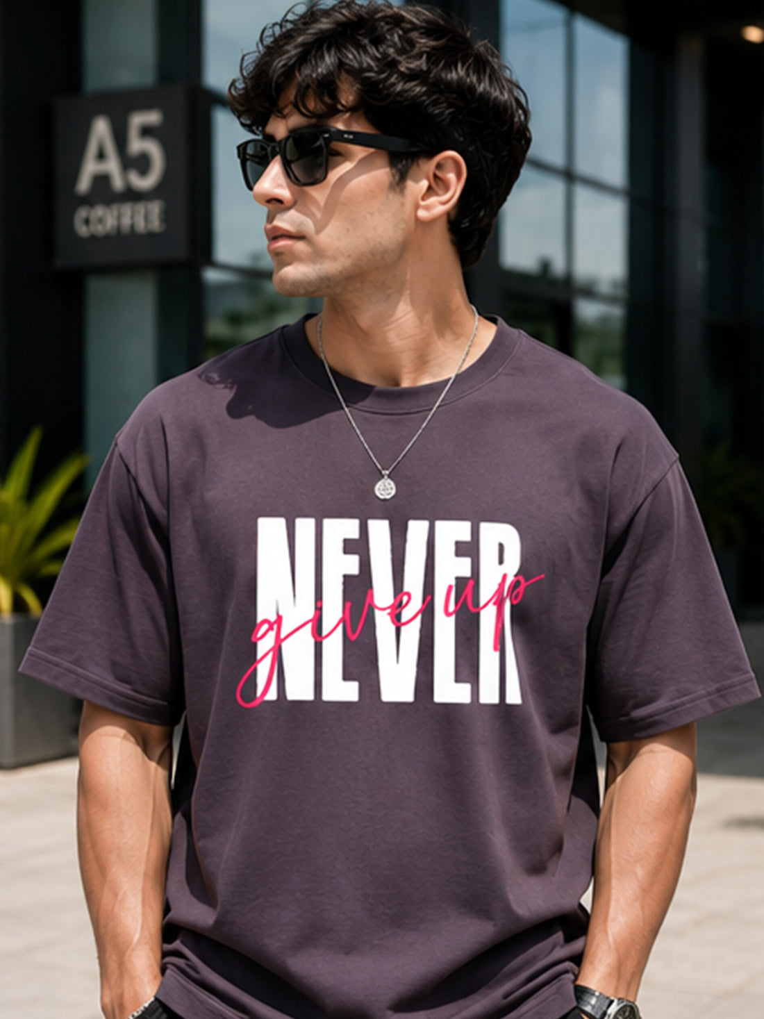 Men's Oversized T-Shirt | Pure Cotton Relaxed Fit Round Neck Streetwear Tee (Grey)