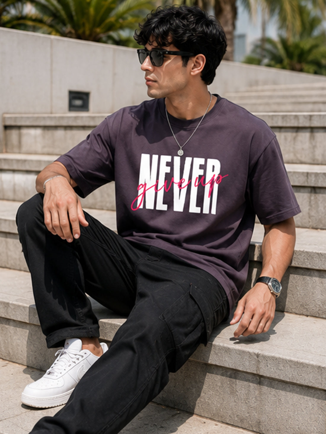 Men's Oversized T-Shirt | Pure Cotton Relaxed Fit Round Neck Streetwear Tee (Grey)
