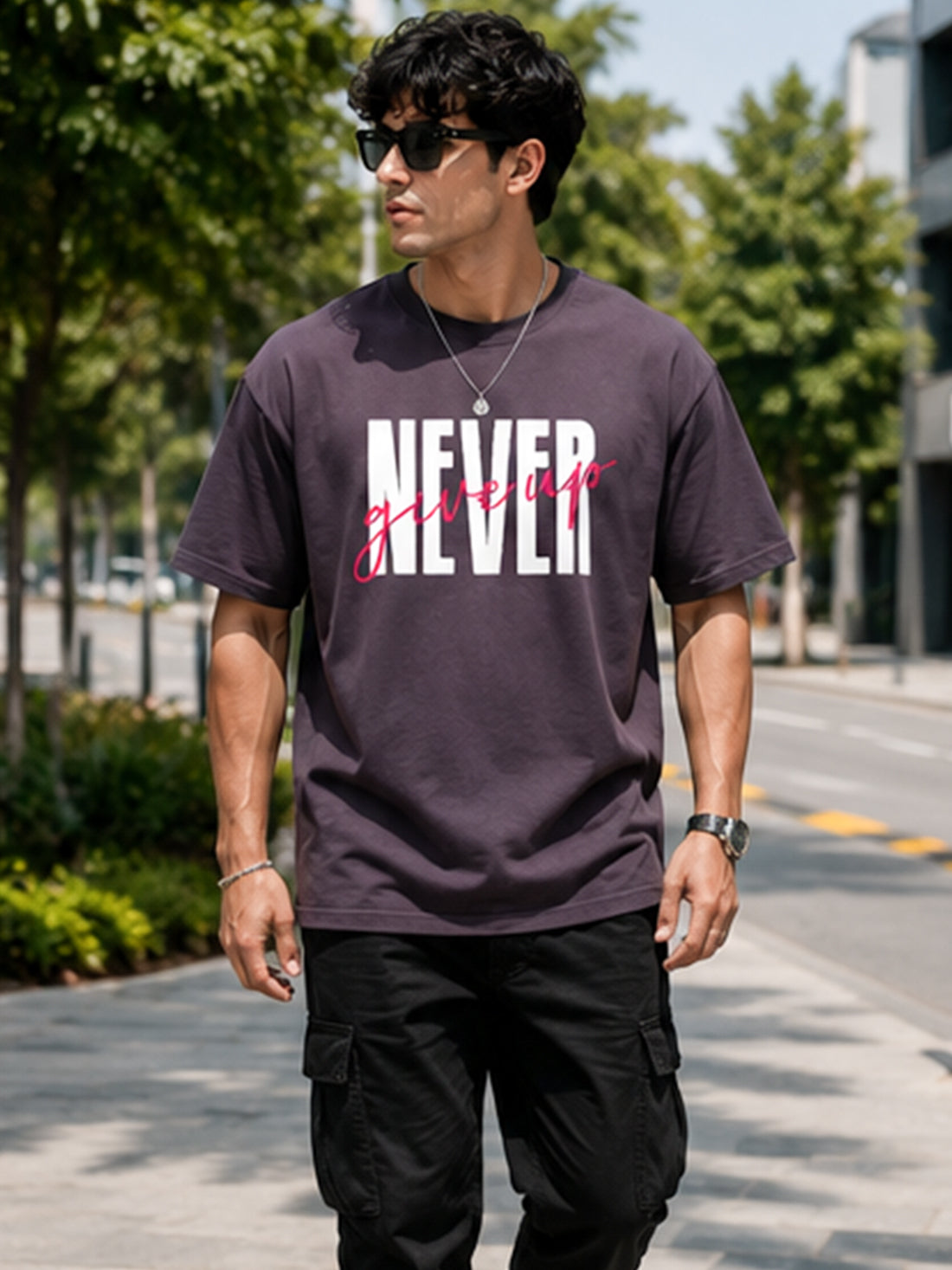 Men's Oversized T-Shirt | Pure Cotton Relaxed Fit Round Neck Streetwear Tee (Grey)