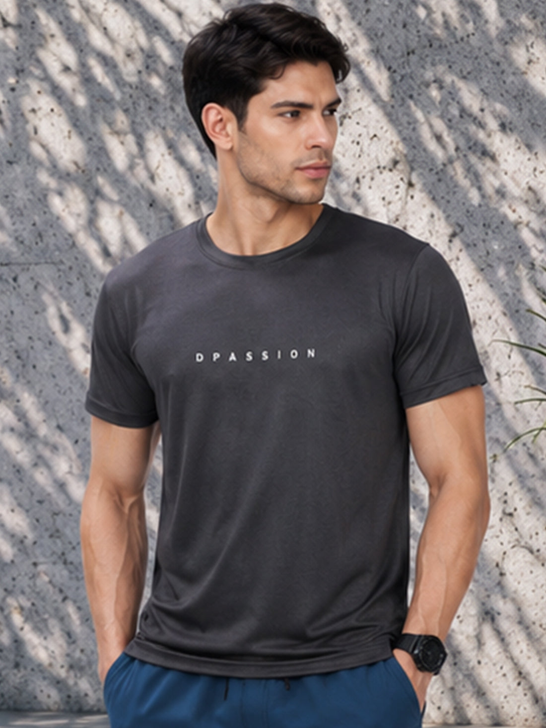 Men's Quick Dry Sports T-Shirt | Printed Gym Workout Running Training Activewear Tee (Grey)