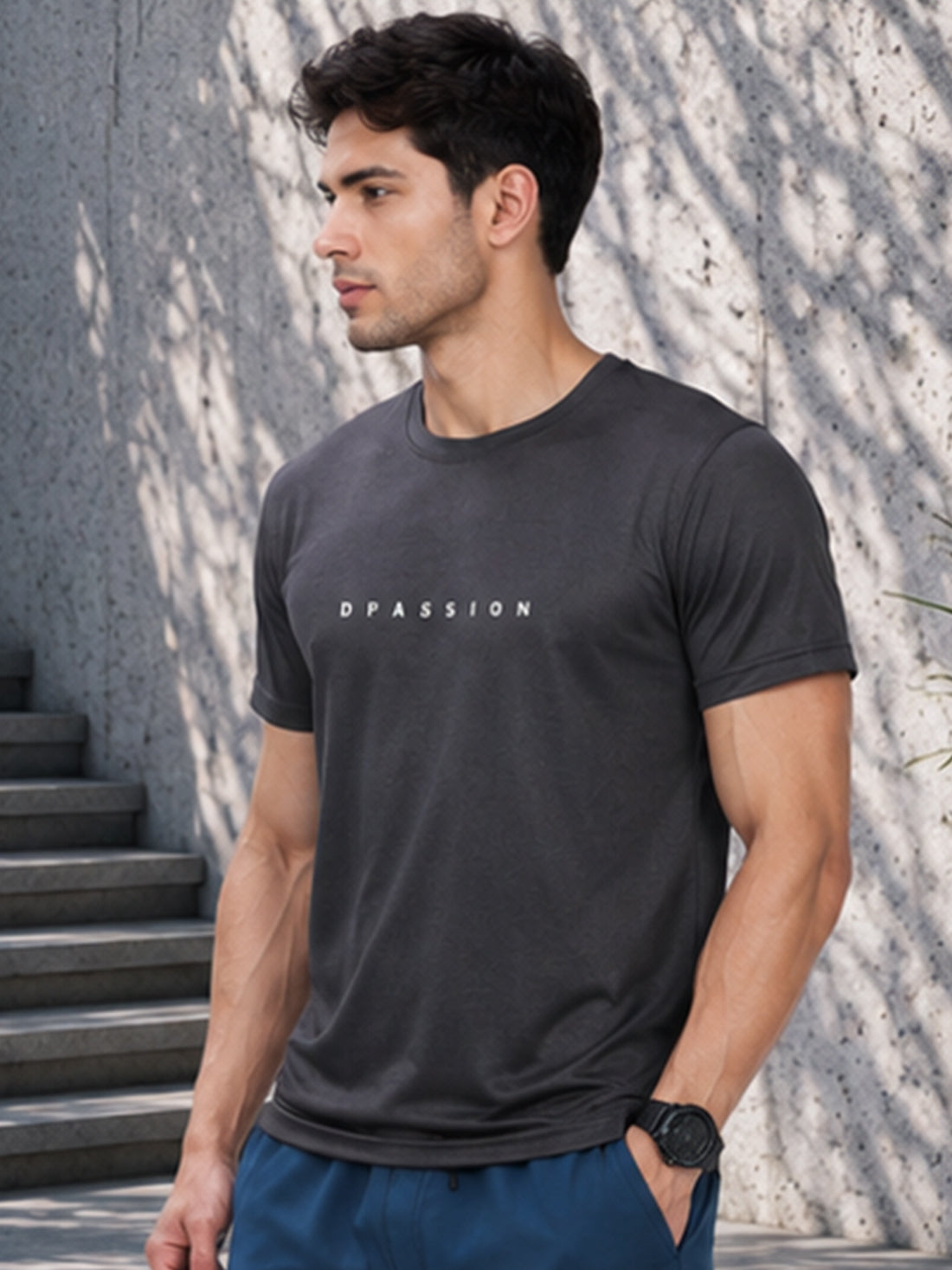 Men's Quick Dry Sports T-Shirt | Printed Gym Workout Running Training Activewear Tee (Grey)