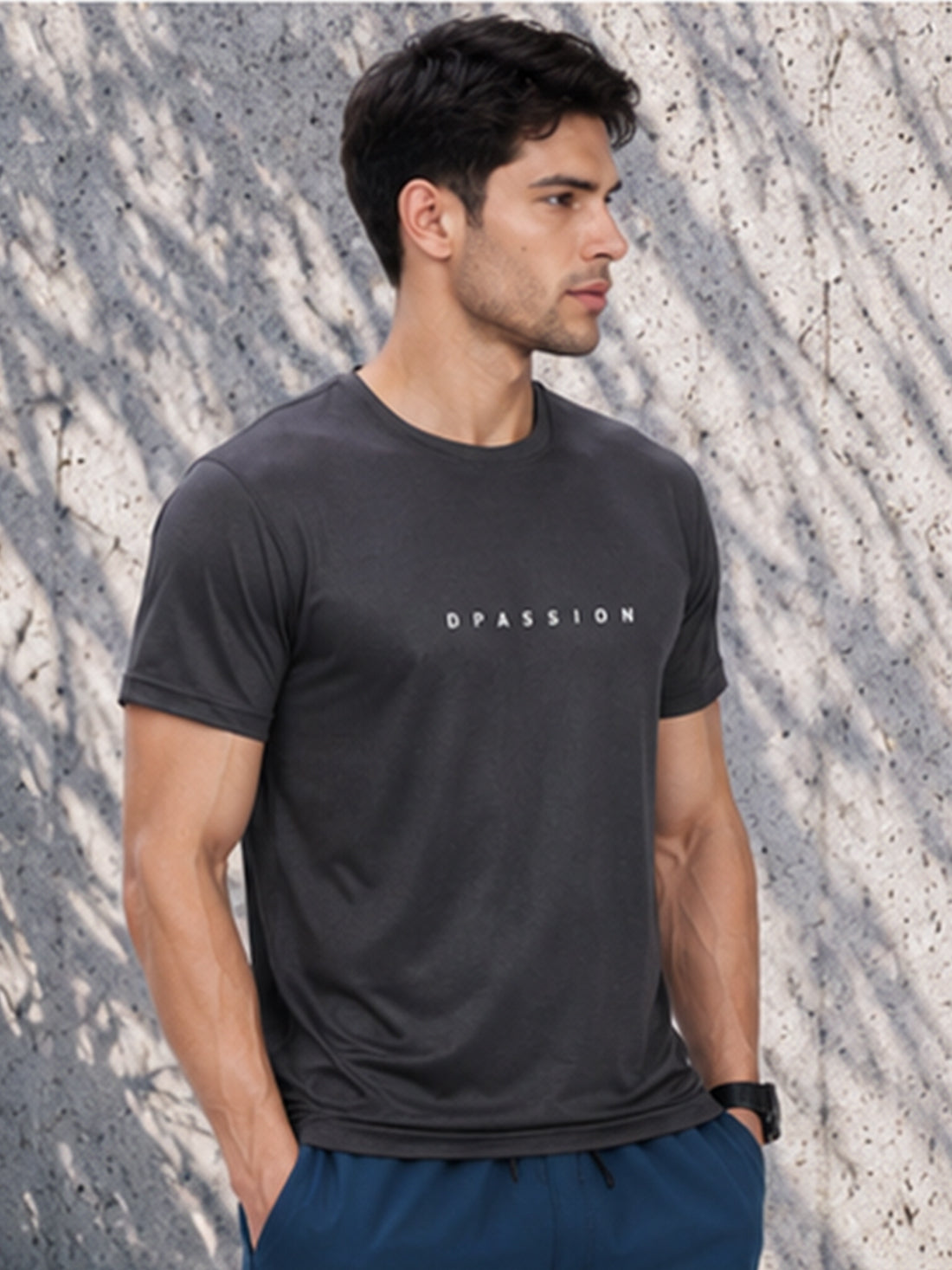Men's Quick Dry Sports T-Shirt | Printed Gym Workout Running Training Activewear Tee (Grey)