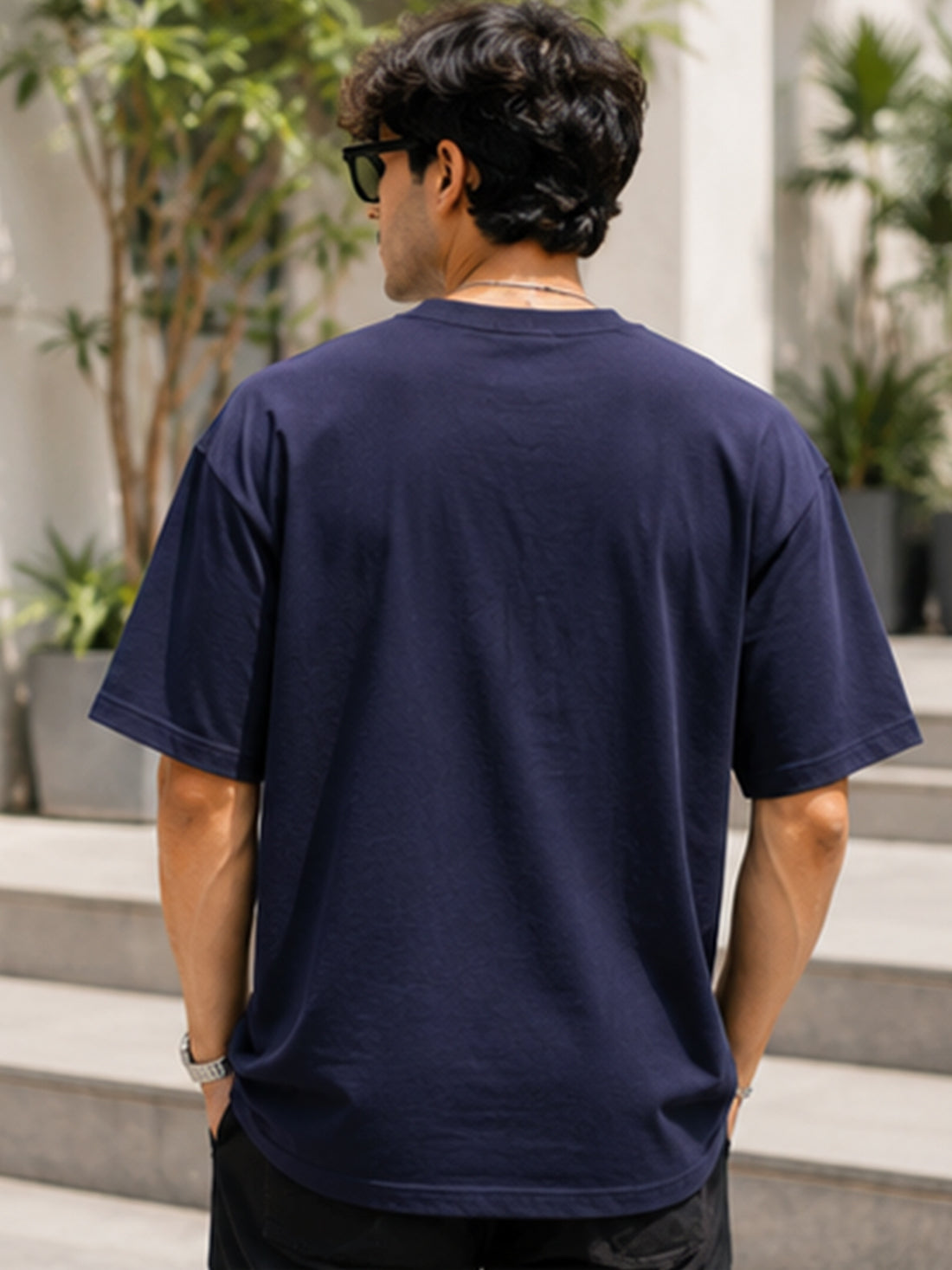 Men's Oversized T-Shirt | Pure Cotton Relaxed Fit Round Neck Streetwear Tee (Navy Blue)