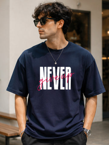Men's Oversized T-Shirt | Pure Cotton Relaxed Fit Round Neck Streetwear Tee (Navy Blue)