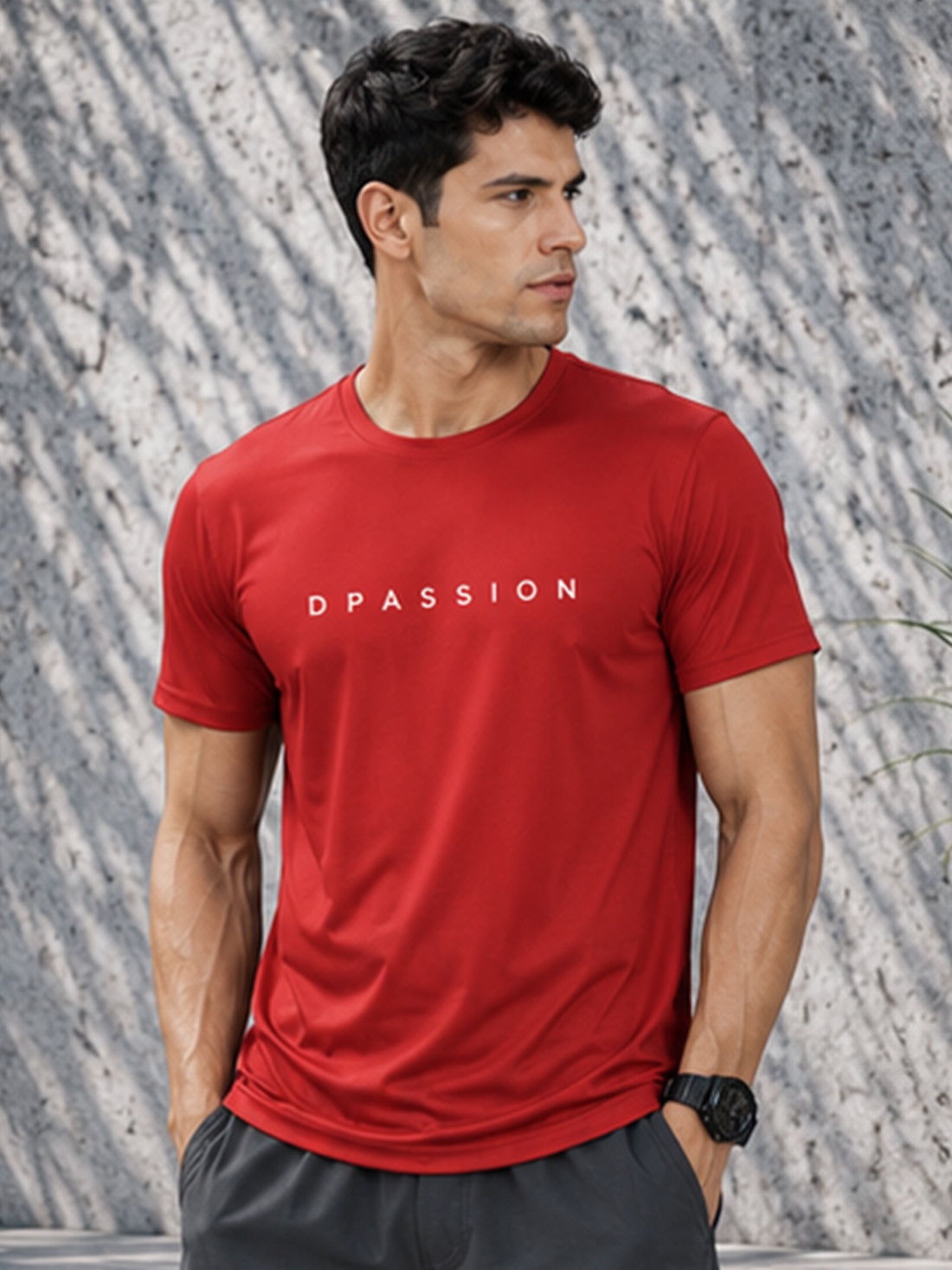 Men's Quick Dry Sports T-Shirt | Printed Gym Workout Running Training Activewear Tee (Red)