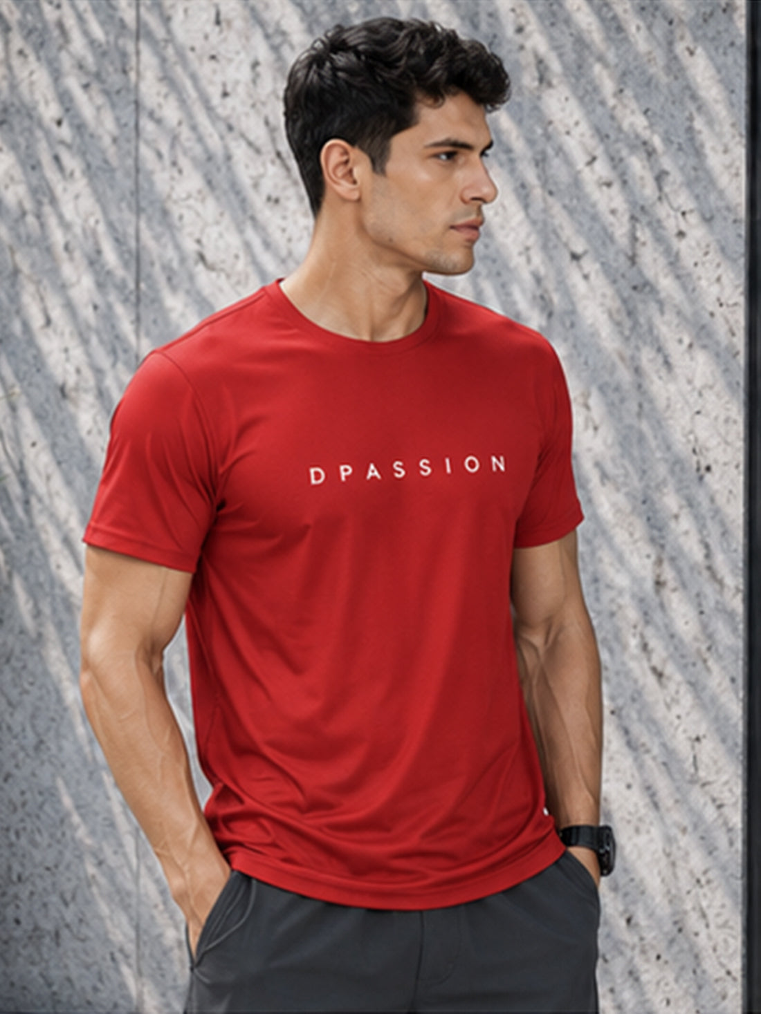 Men's Quick Dry Sports T-Shirt | Printed Gym Workout Running Training Activewear Tee (Red)