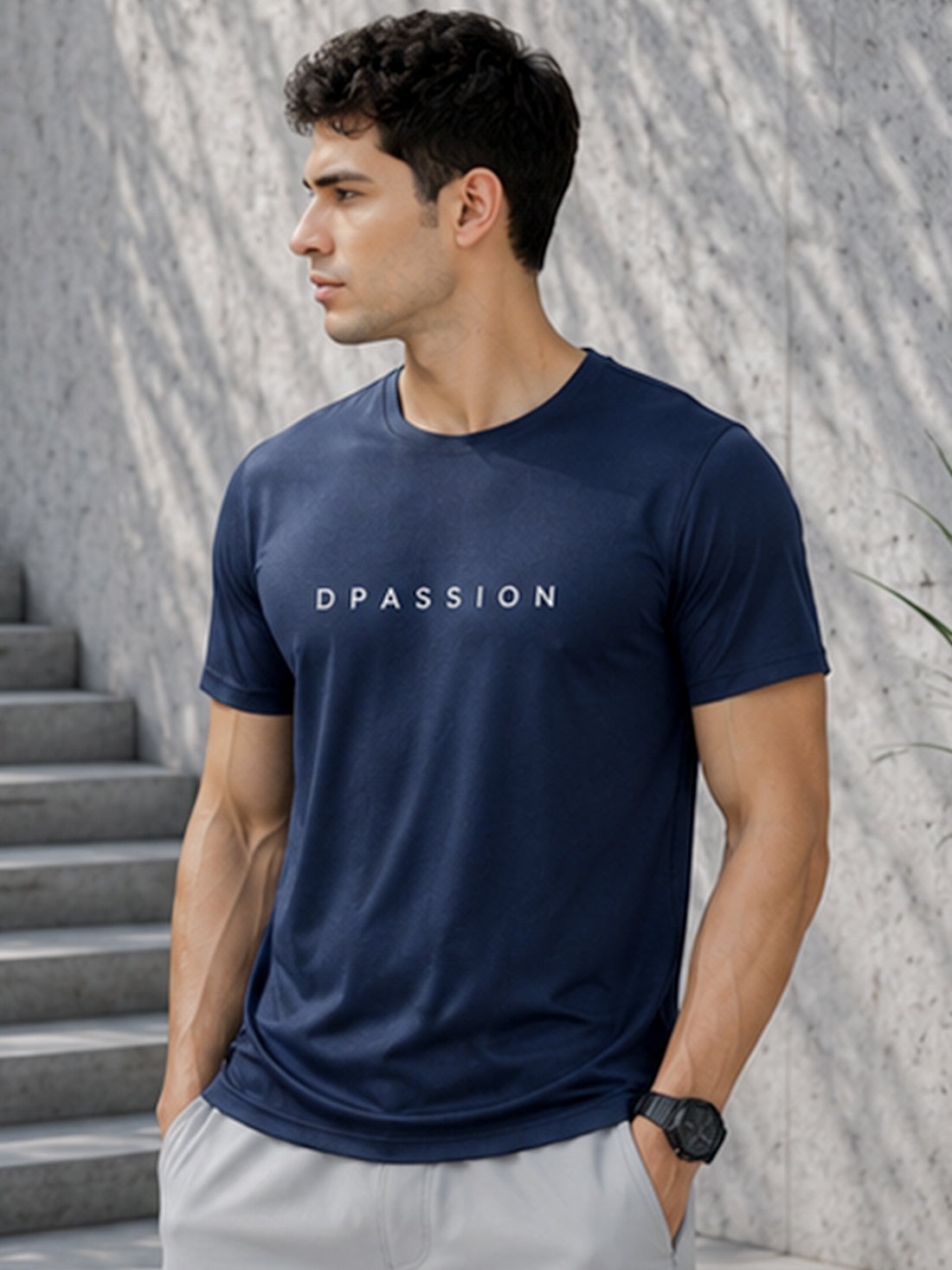 Men's Quick Dry Sports T-Shirt | Printed Gym Workout Running Training Activewear Tee (Blue)
