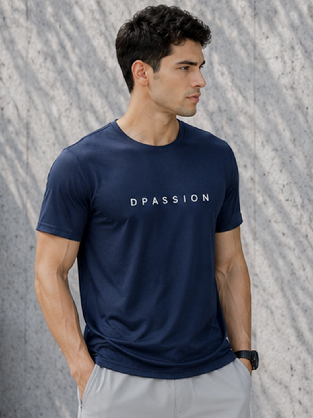 Men's Quick Dry Sports T-Shirt | Printed Gym Workout Running Training Activewear Tee (Blue)