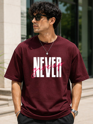 Men's Oversized T-Shirt | Pure Cotton Relaxed Fit Round Neck Streetwear Tee (Wine)