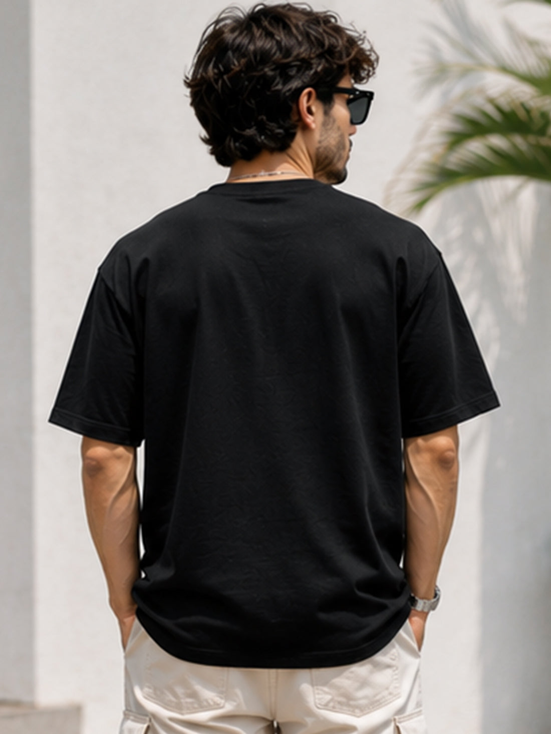 Men's Drop Shoulder T-Shirt | Pure Cotton Relaxed Fit Round Neck Streetwear Tee (Black)