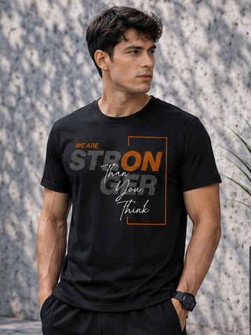 Men's Quick Dry Sports T-Shirt | Printed Gym Workout Running Training Activewear Tee (Black)