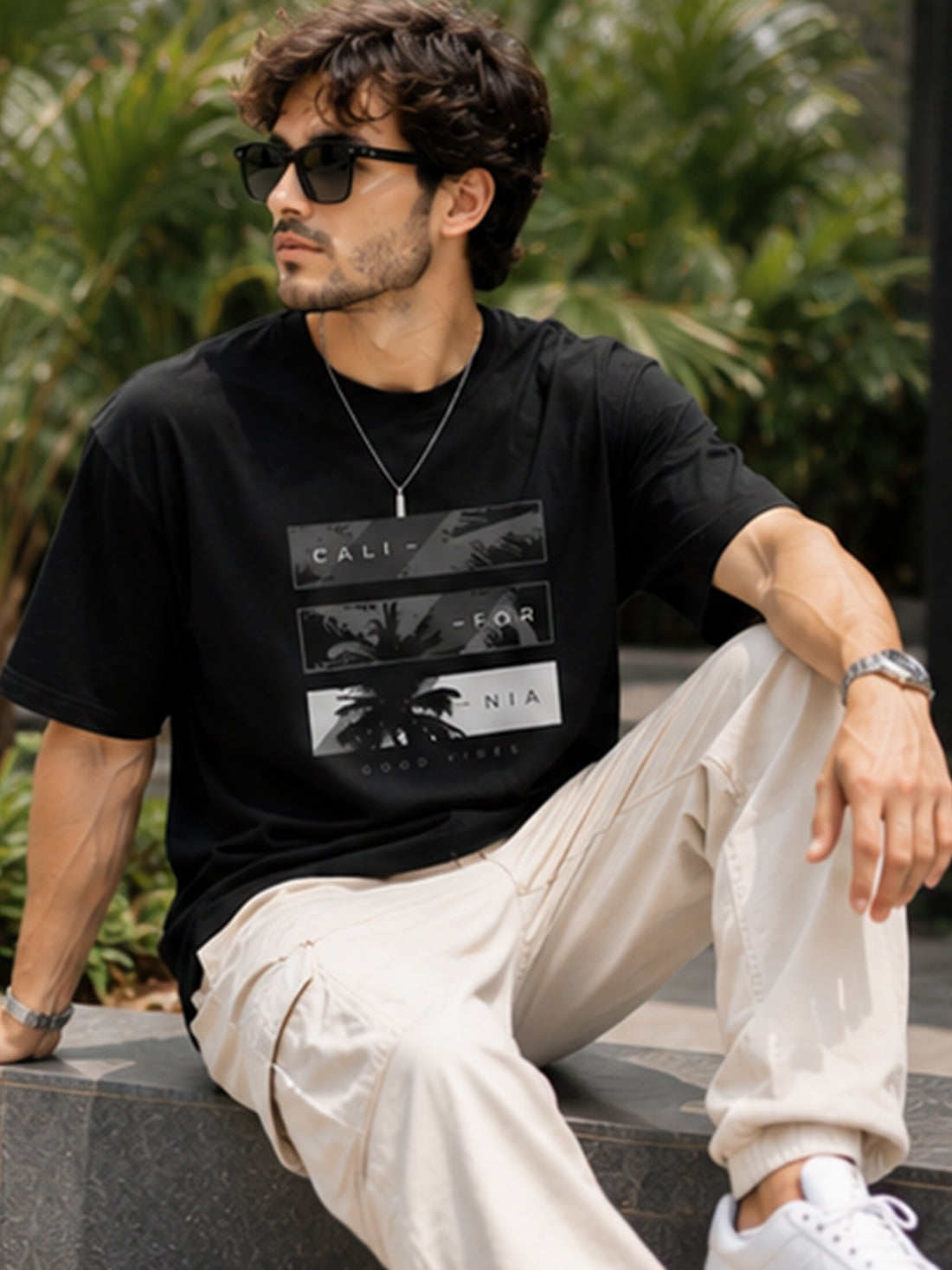Men's Drop Shoulder T-Shirt | Pure Cotton Relaxed Fit Round Neck Streetwear Tee (Black)