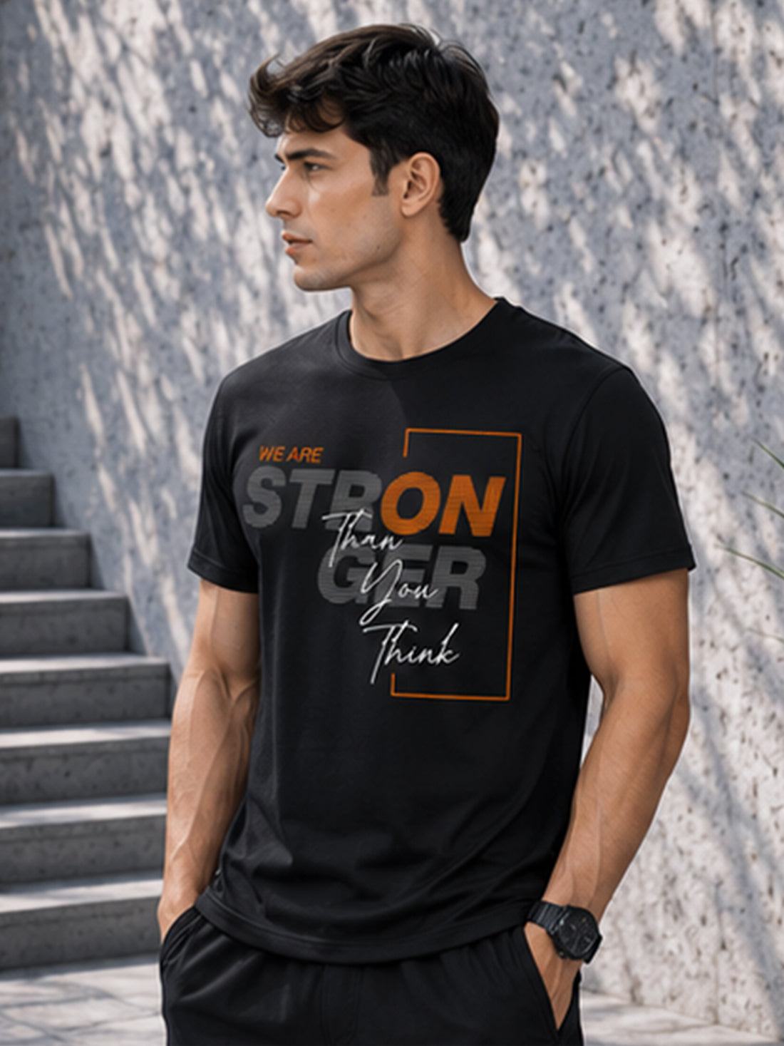 Men's Quick Dry Sports T-Shirt | Printed Gym Workout Running Training Activewear Tee (Black)