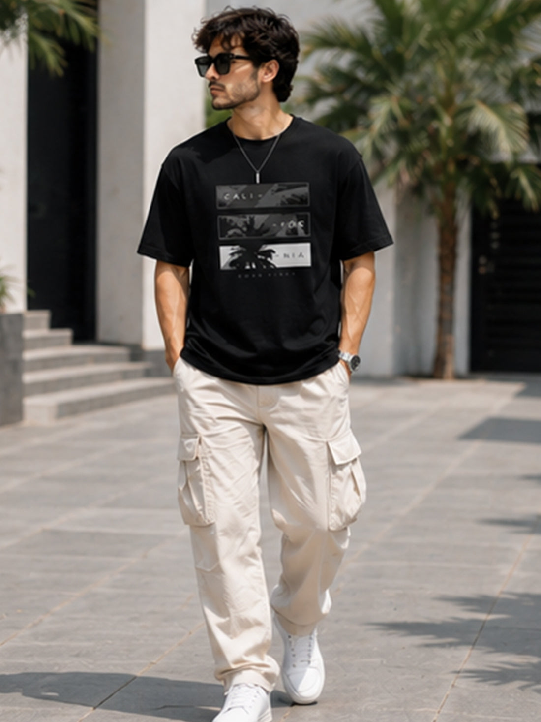 Men's Drop Shoulder T-Shirt | Pure Cotton Relaxed Fit Round Neck Streetwear Tee (Black)