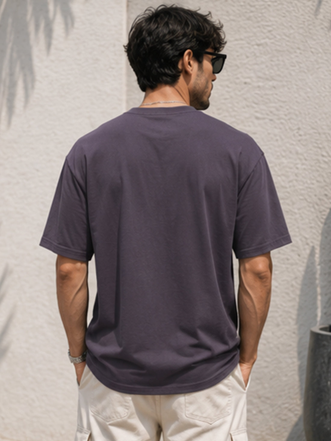 Men's Drop Shoulder T-Shirt | Pure Cotton Relaxed Fit Round Neck Streetwear Tee (Grey)