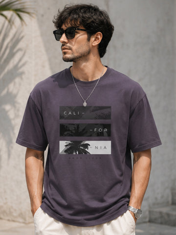 Men's Drop Shoulder T-Shirt | Pure Cotton Relaxed Fit Round Neck Streetwear Tee (Grey)
