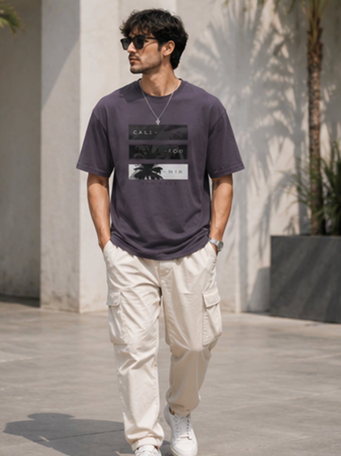Men's Drop Shoulder T-Shirt | Pure Cotton Relaxed Fit Round Neck Streetwear Tee (Grey)