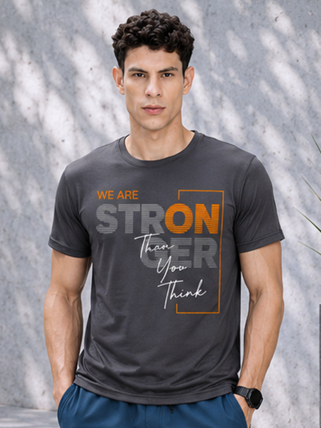 Men's Quick Dry Sports T-Shirt | Printed Gym Workout Running Training Activewear Tee (Grey)