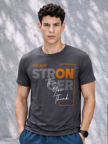 Men's Quick Dry Sports T-Shirt | Printed Gym Workout Running Training Activewear Tee (Grey)