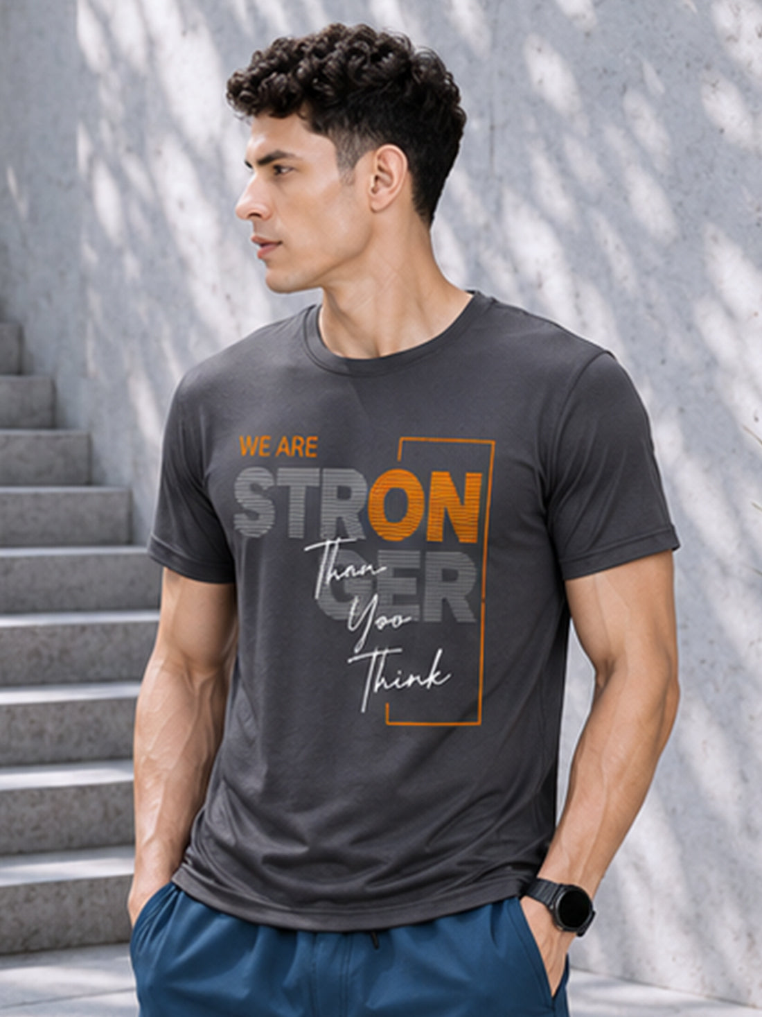 Men's Quick Dry Sports T-Shirt | Printed Gym Workout Running Training Activewear Tee (Grey)