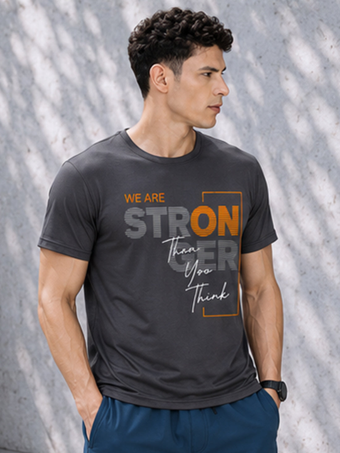 Men's Quick Dry Sports T-Shirt | Printed Gym Workout Running Training Activewear Tee (Grey)