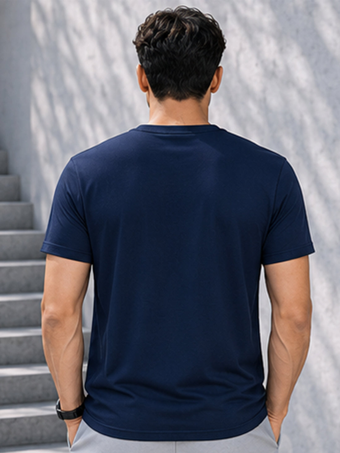 Men's Quick Dry Sports T-Shirt | Printed Gym Workout Running Training Activewear Tee (Navy Blue)