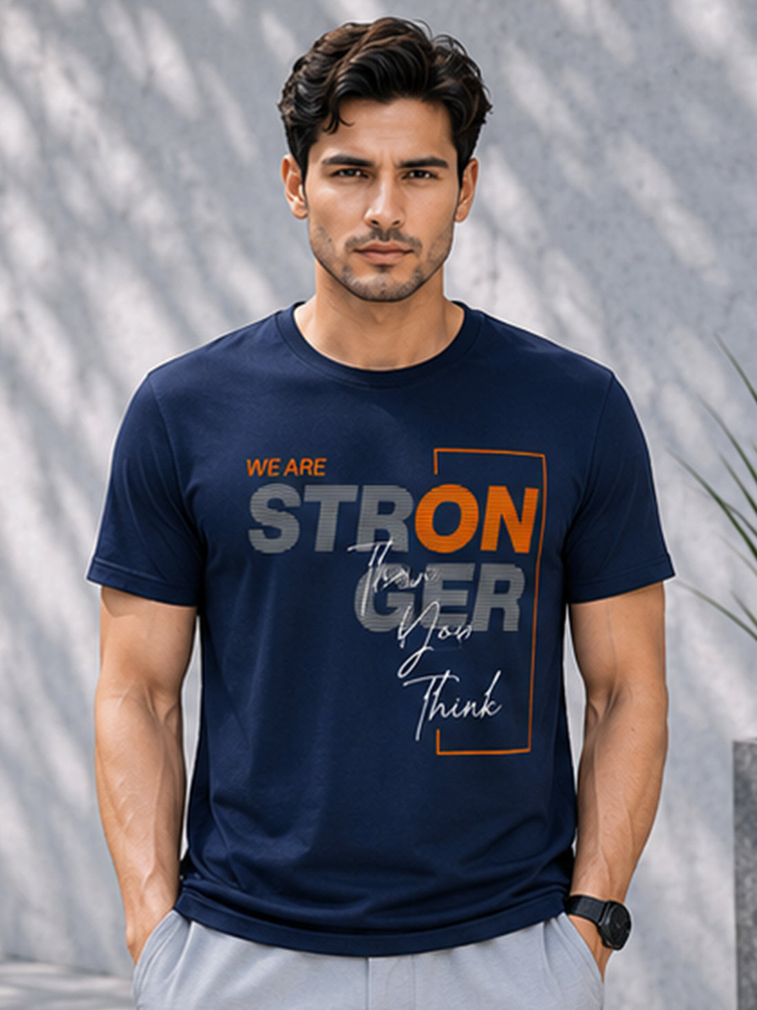 Men's Quick Dry Sports T-Shirt | Printed Gym Workout Running Training Activewear Tee (Navy Blue)