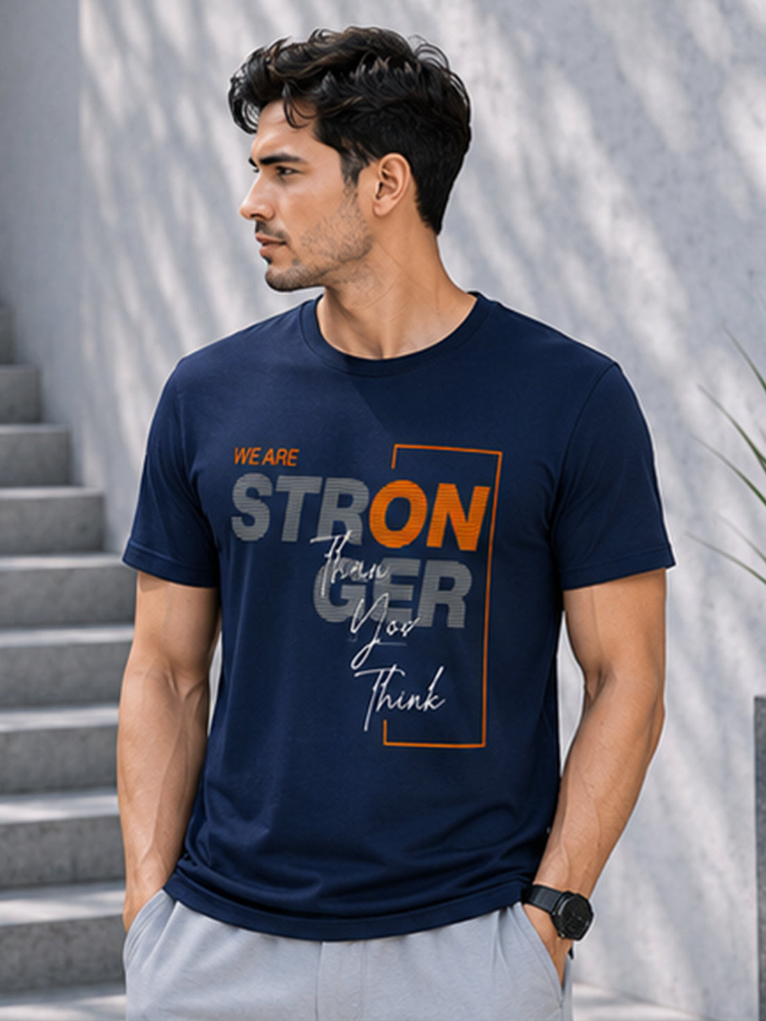 Men's Quick Dry Sports T-Shirt | Printed Gym Workout Running Training Activewear Tee (Navy Blue)