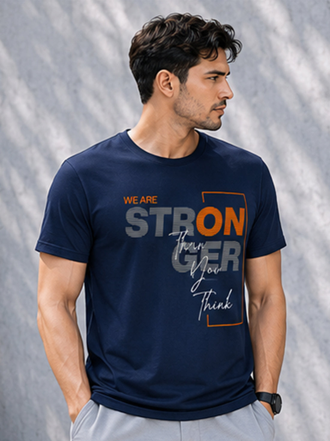 Men's Quick Dry Sports T-Shirt | Printed Gym Workout Running Training Activewear Tee (Navy Blue)