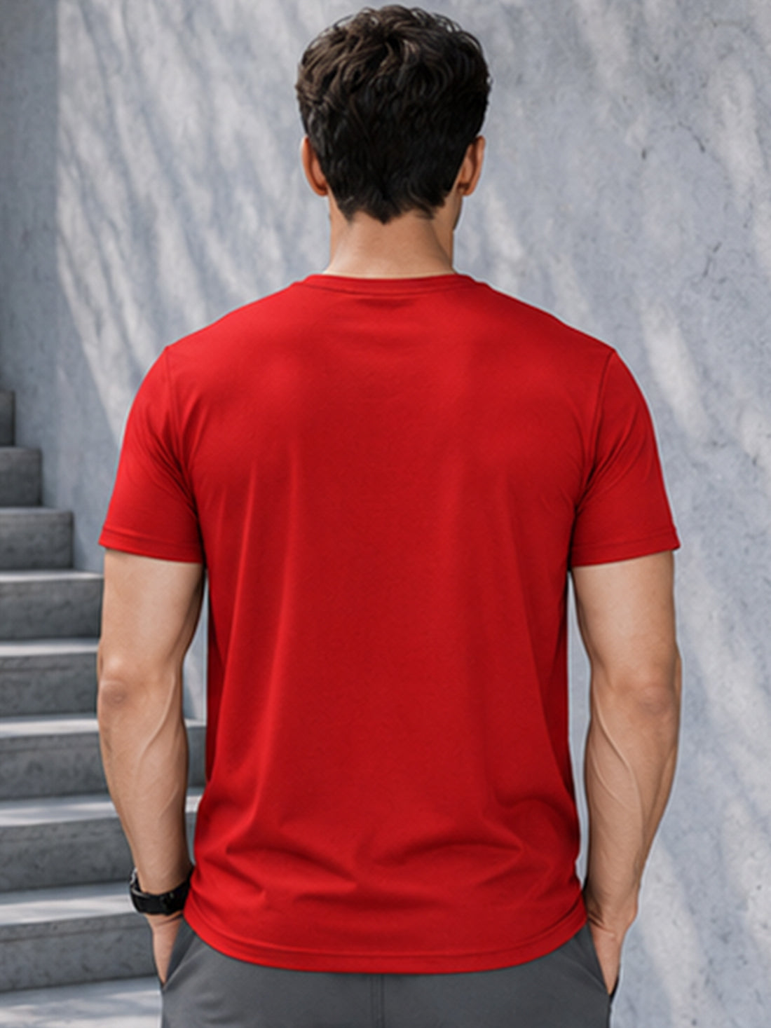Men's Quick Dry Sports T-Shirt | Printed Gym Workout Running Training Activewear Tee (Red)