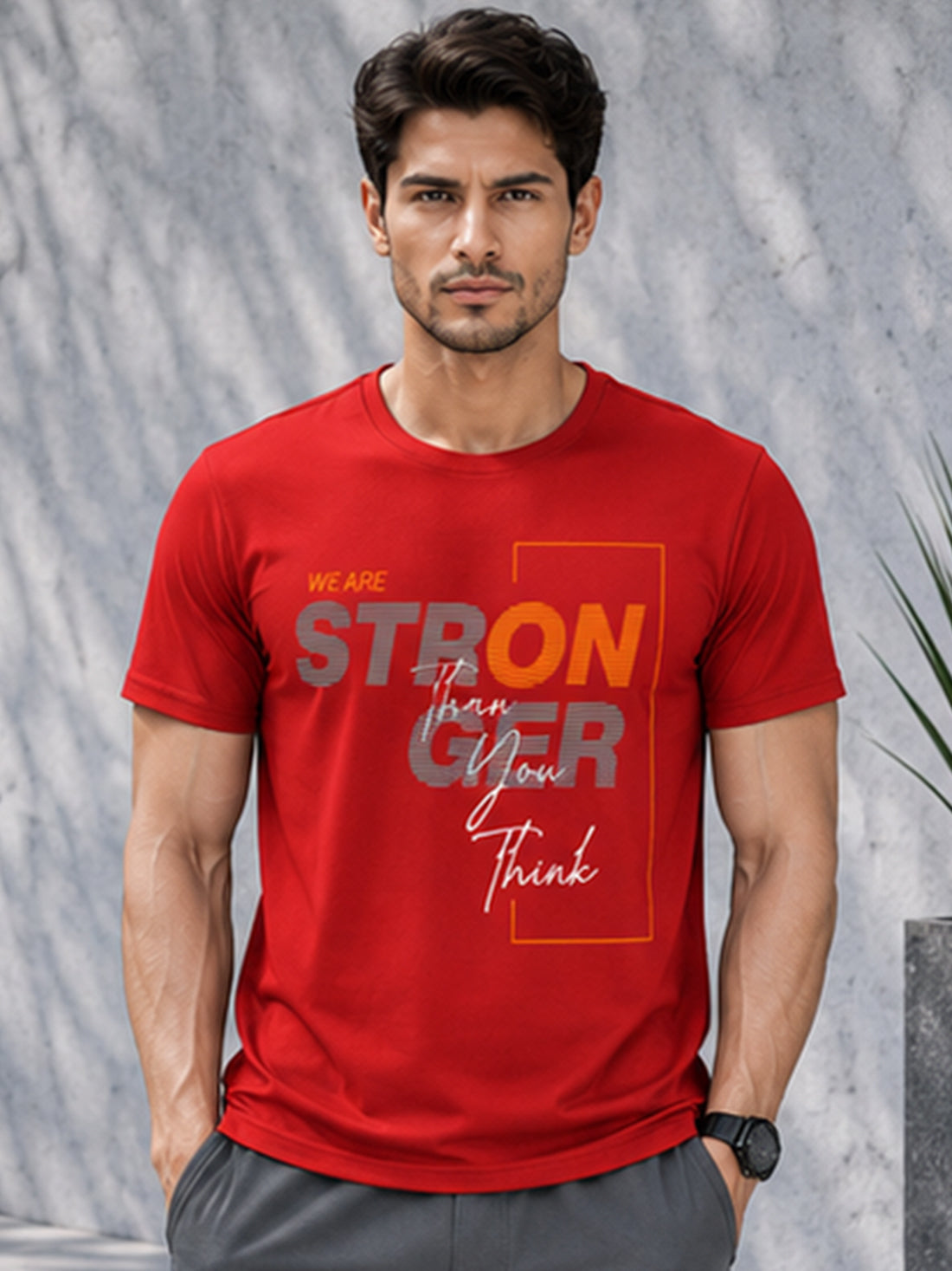 Men's Quick Dry Sports T-Shirt | Printed Gym Workout Running Training Activewear Tee (Red)